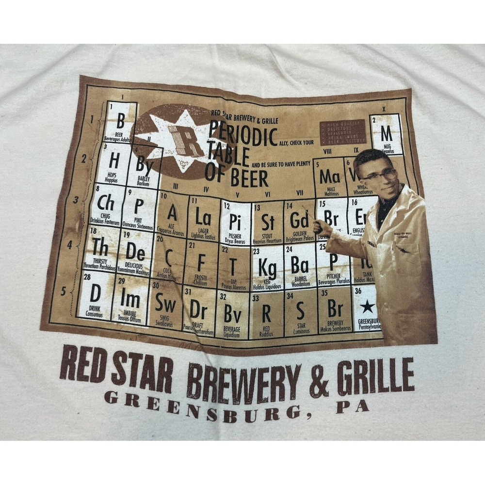 Periodic Table of Beer T-Shirt Men's Size Large Scientific Brew Study Tee